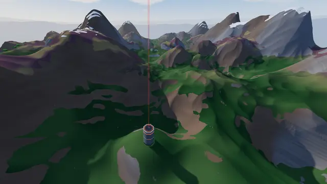 Tumble Wash: a flag tower under jagged grey peaks